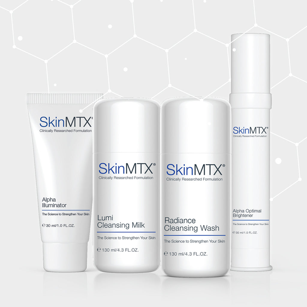 The Skin MTX collection of brightening skincare visibly brightens pigmentation and evens skin tone for improved luminosity.