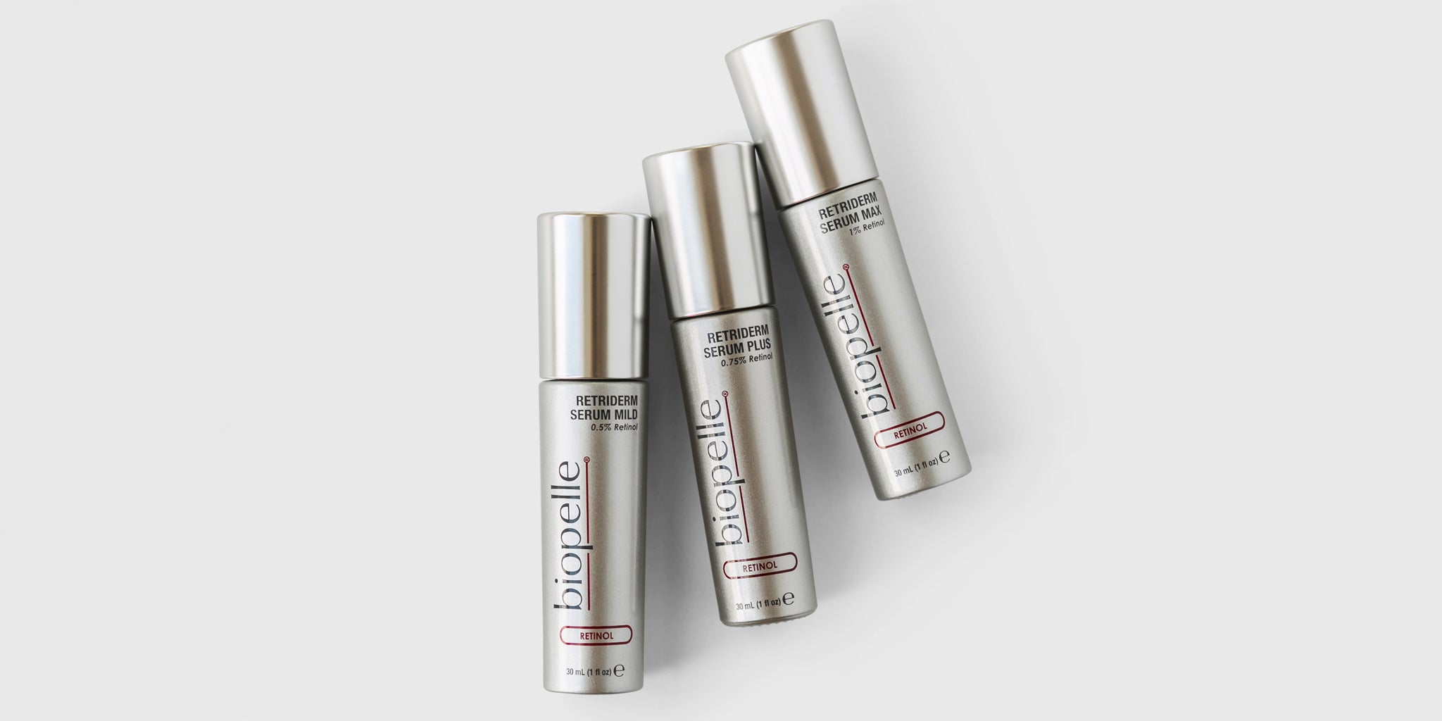 Biopelle retriderm skincare range of vitamin a serums.