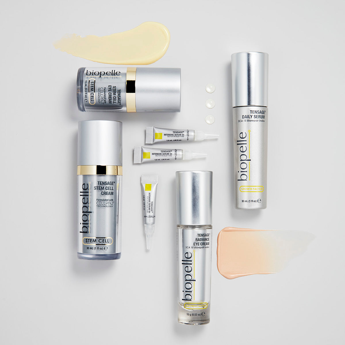 collection of top selling biopelle tensage skincare products