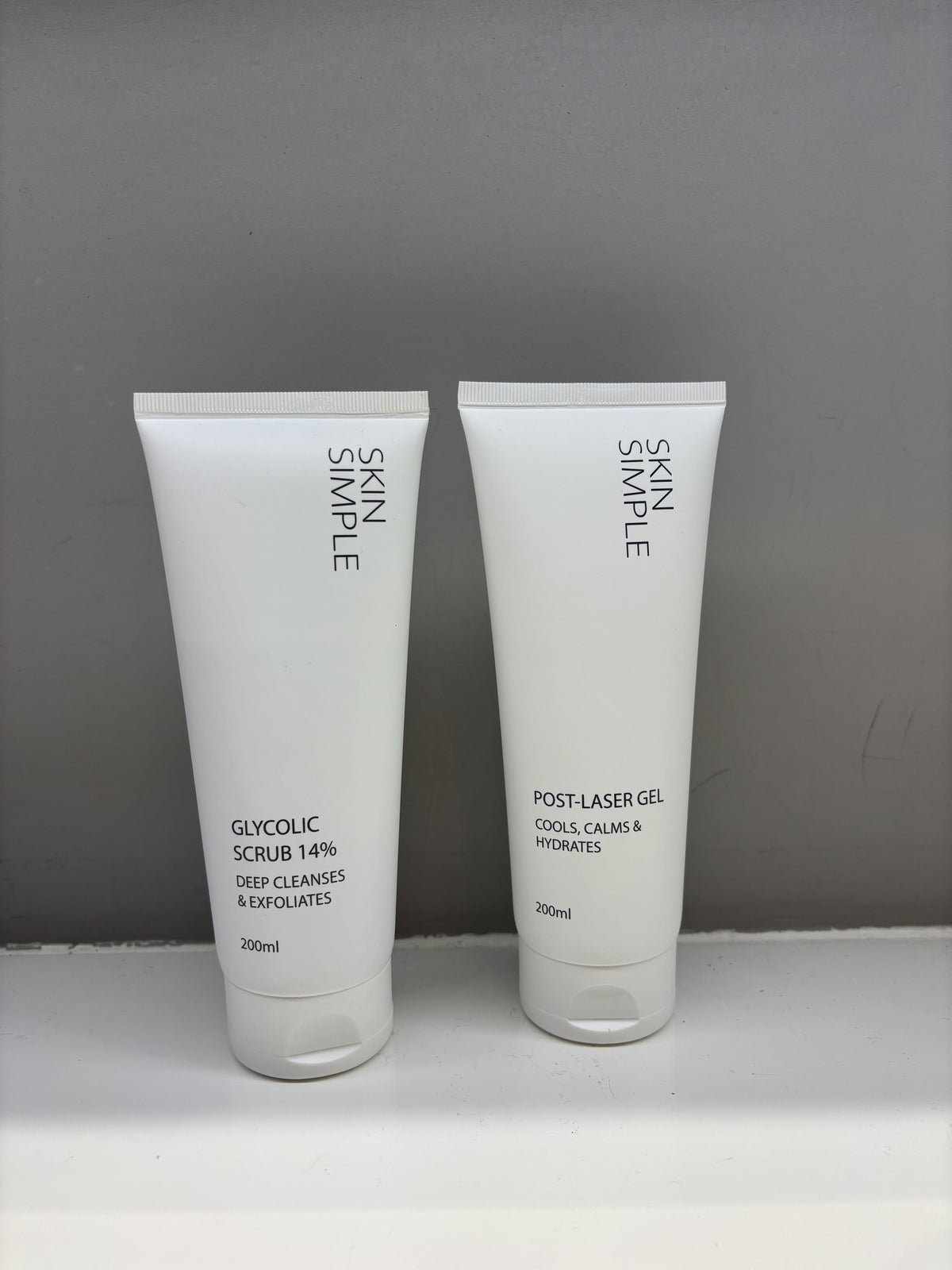 Skin Simple Glycolic Scrub 14% and Post-Laser Gel, 200ml tubes