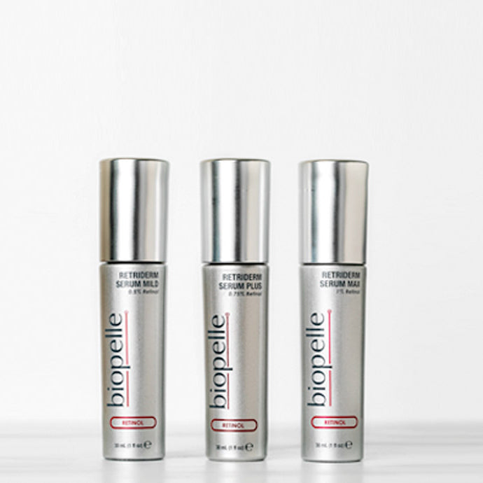 Biopelle retriderm skincare range of vitamin a serums.