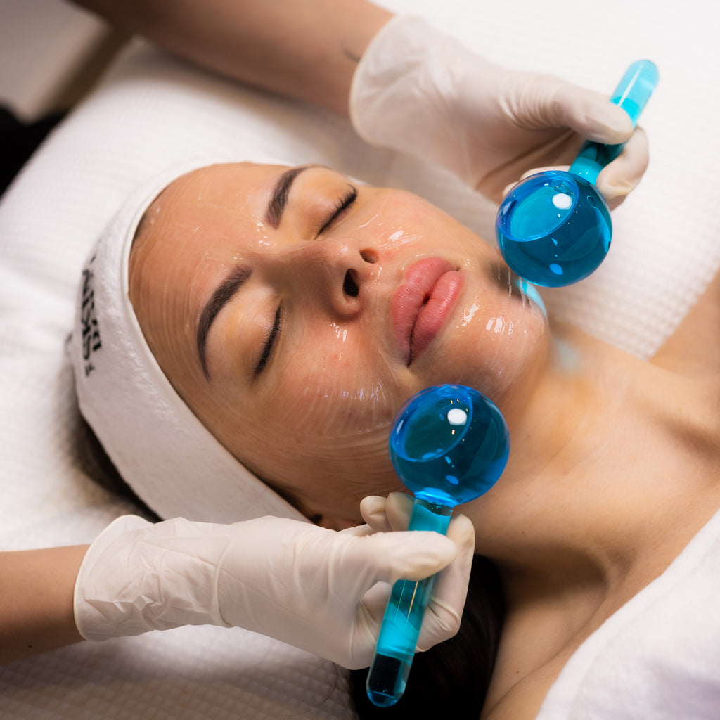 is clinical fire and ice facial being performed to rejuvenate the skin, brighten complexion and reduce acne.